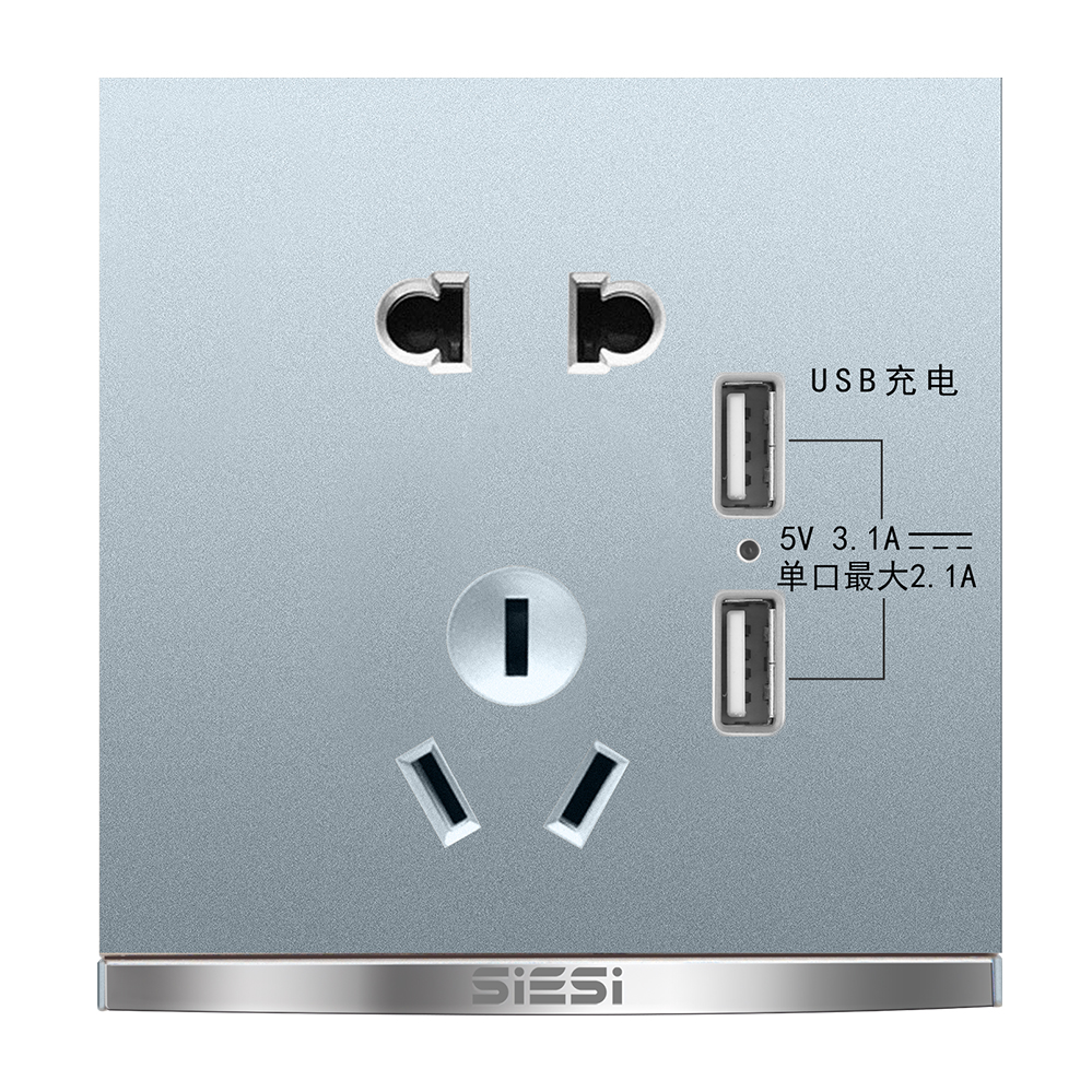 10A二三极插座带双USB-V9太空灰-d88尊龙官方网照明官网